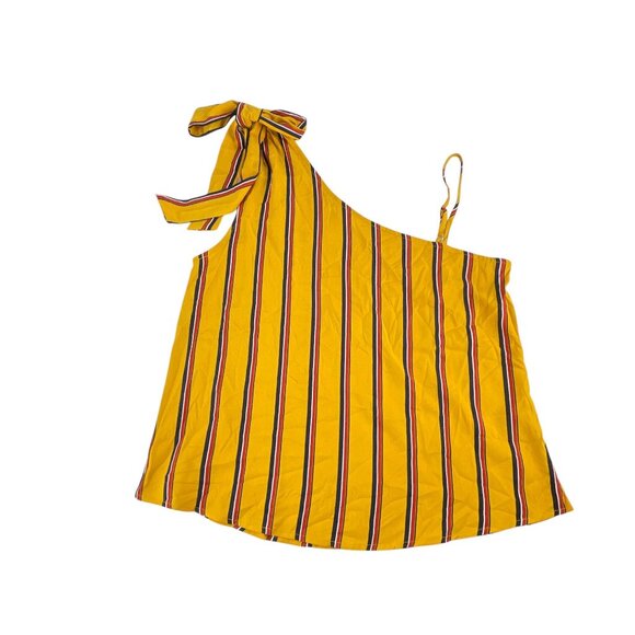 E&M Top Womens Size M Striped One-Shoulder Top With Adjustable Strap Yellow Red - Picture 2 of 7